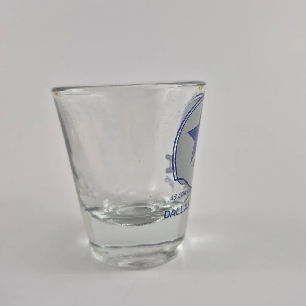 Dallas Cowboys NFL Shot Glass Set Clear Glass Blue Silver Helmet Logo 2 Piece